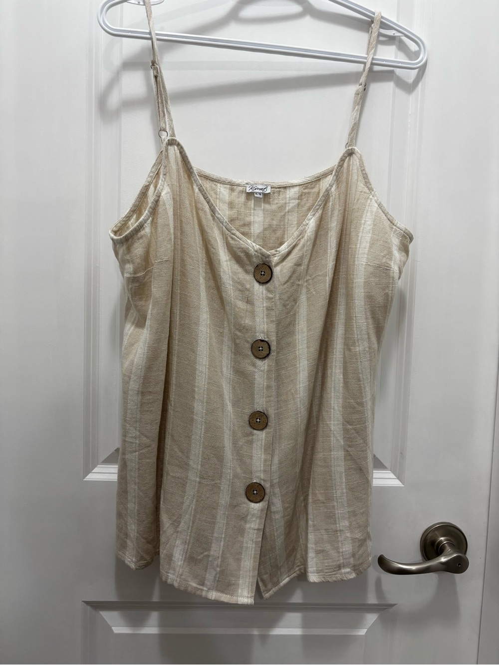 Kismet Beige and White Striped Button-Front Cami